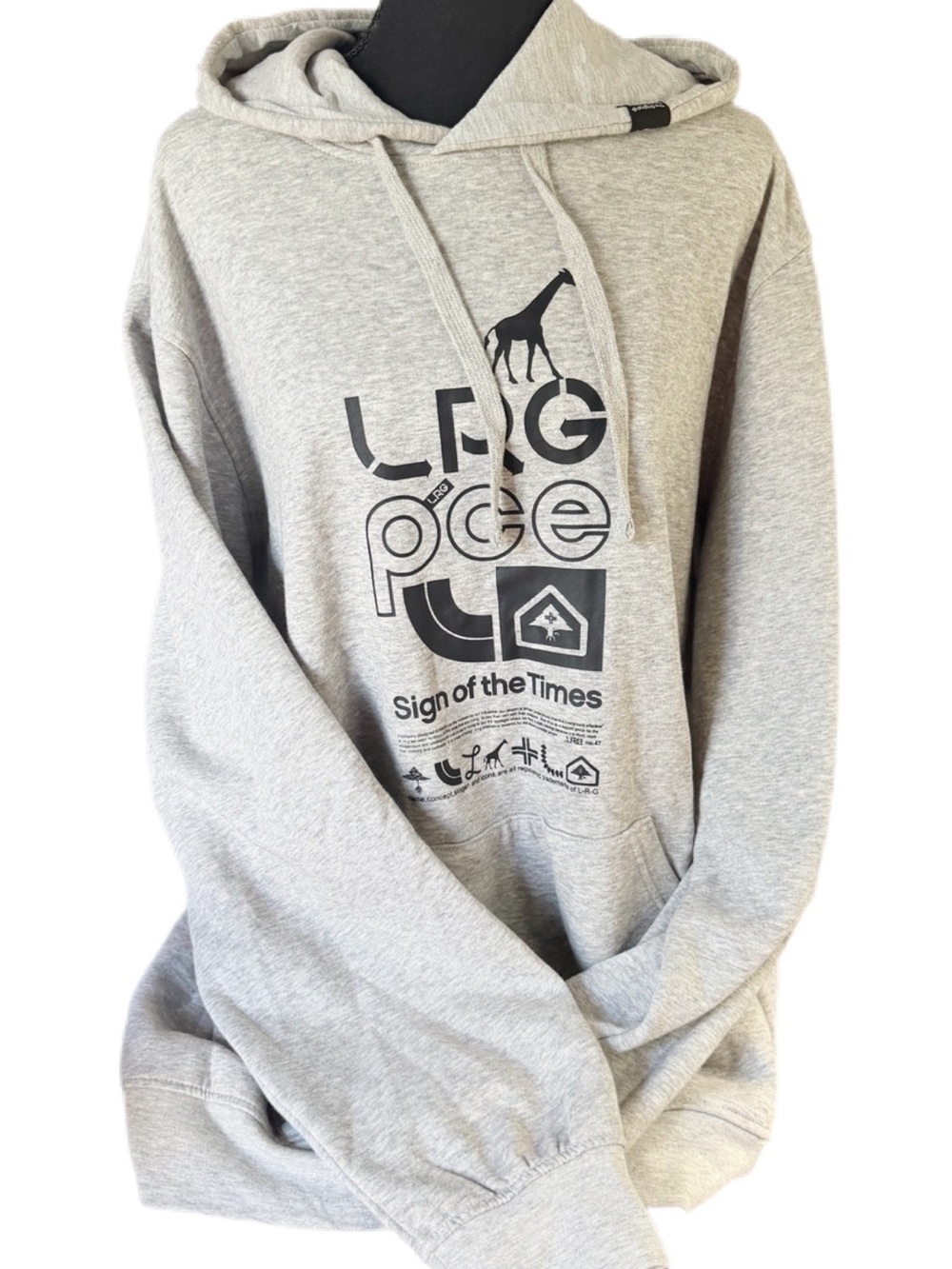 NWT Mens LRG XXL Soft Grey Hooded Sweatshirt with black graphics, cotton poly🩷